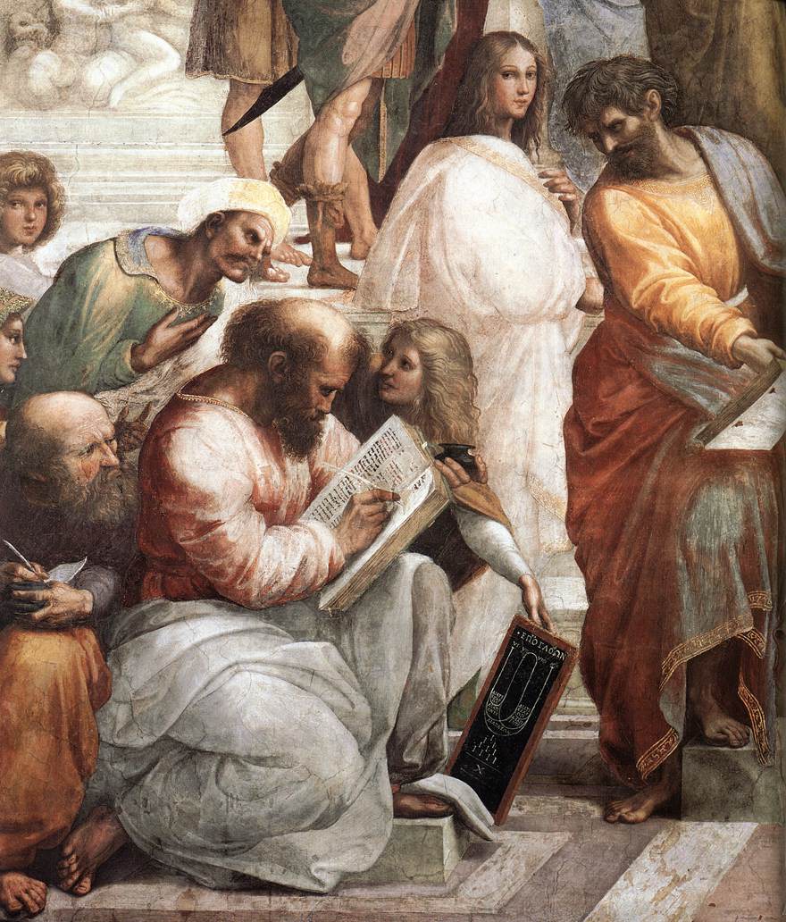 Detalhe de Pitágoras na 'Escola de Atenas' de Rafael (1509–1511), Vaticano.
