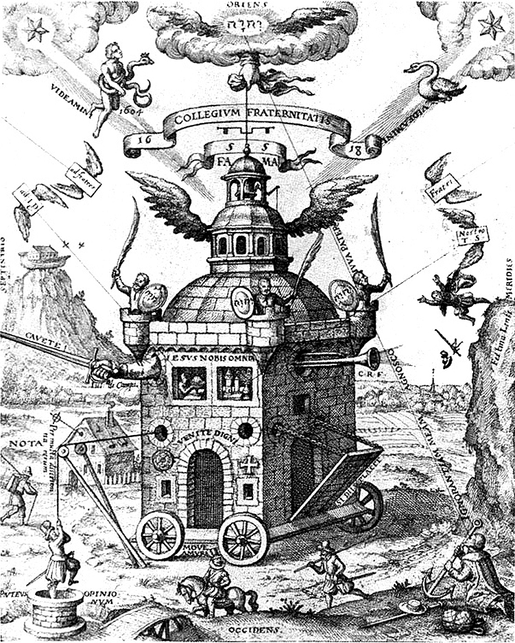 'Templo Rosacruz' — gravura da 'Speculum Sophicum Rhodo-Stauroticum' de Theophilus Schweighardt (1618).